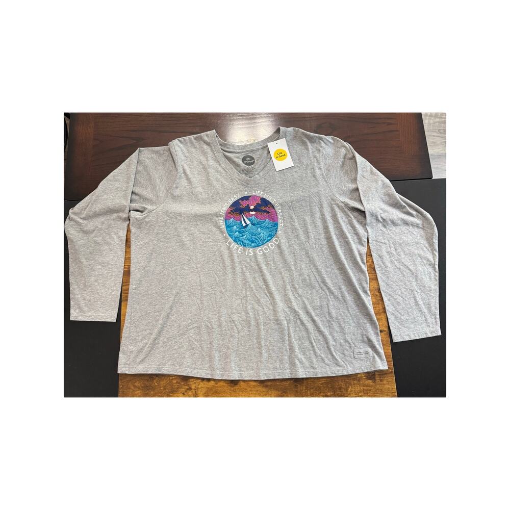 Life is Good Shirt Life Isn't Easy or Perfect Long Sleeve Crusher Tee XXXL NWT